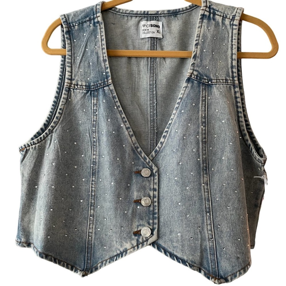 Ci Sono Denim Vest Size XL with Rhinestones